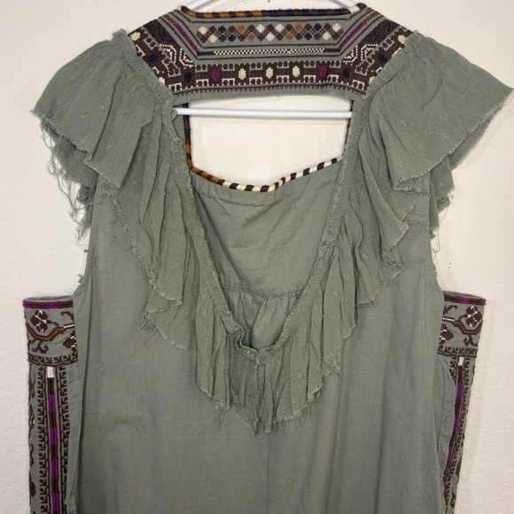 Free People Day Glow Embroidered Mini Dress in Spanish Moss combo size large - Picture 8 of 15